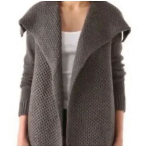 VINCE Size S Gray Honeycomb Yak Wool Sweater Cardigan Jacket - Picture 7 of 8